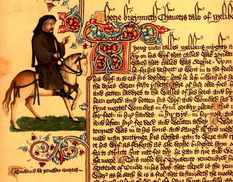 Geoffrey Chaucer mittelalterliche Buchillustration des Autors der Canterbury Tales im Ellesmere Manuskript